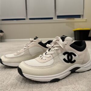 CHANEL Cream and Black Athletic Shoes